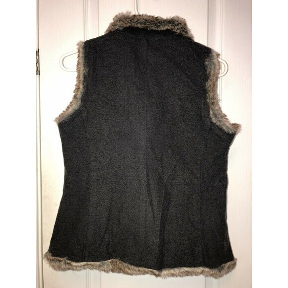 J. Jill Vest Women’s XS Charcoal Grey Faux Fur Trim Metal Buttons Flawed - Picture 4 of 9